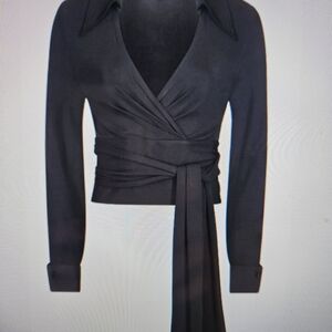 NWT- Diane Von Furstenberg Black Wrap Blouse